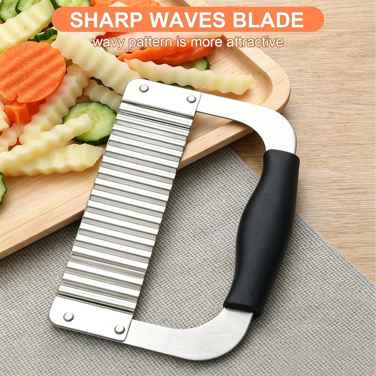 Crinkle Cutter, French Fry Cutter for Potatoes, Upgraded Stainless Steel Blade, Potato Slicer Frency Fry Crinkle Cutter Chopper Wavy Cutting Tool for Potatoes Carrots Cucumbers