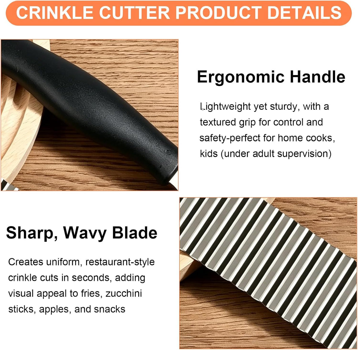 Crinkle Cutter, French Fry Cutter for Potatoes, Upgraded Stainless Steel Blade, Potato Slicer Frency Fry Crinkle Cutter Chopper Wavy Cutting Tool for Potatoes Carrots Cucumbers