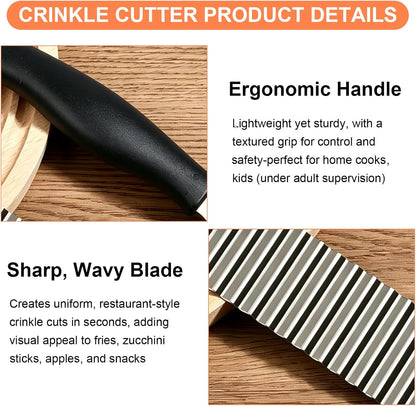 Crinkle Cutter, French Fry Cutter for Potatoes, Upgraded Stainless Steel Blade, Potato Slicer Frency Fry Crinkle Cutter Chopper Wavy Cutting Tool for Potatoes Carrots Cucumbers