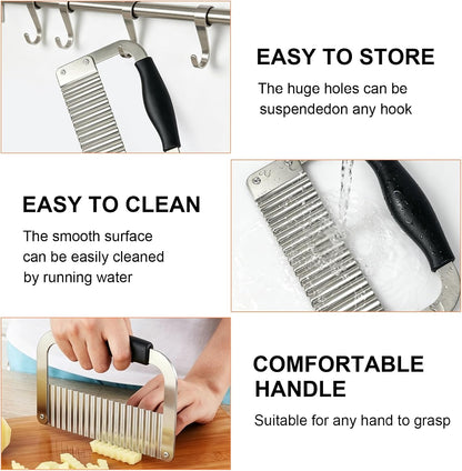 Crinkle Cutter, French Fry Cutter for Potatoes, Upgraded Stainless Steel Blade, Potato Slicer Frency Fry Crinkle Cutter Chopper Wavy Cutting Tool for Potatoes Carrots Cucumbers