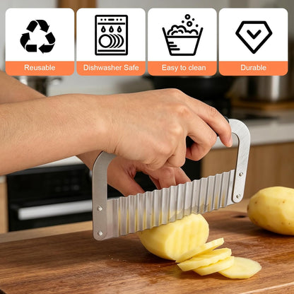 Crinkle Cutter, French Fry Cutter for Potatoes, Upgraded Stainless Steel Blade, Potato Slicer Frency Fry Crinkle Cutter Chopper Wavy Cutting Tool for Potatoes Carrots Cucumbers