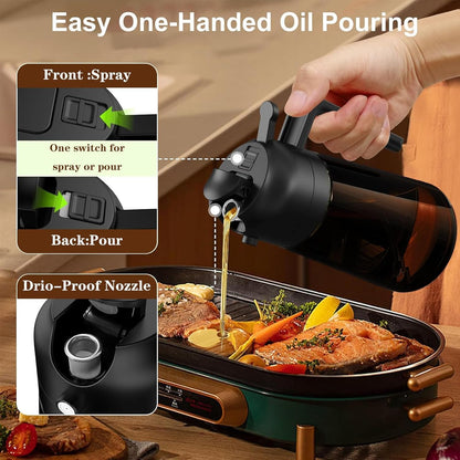 Oliver Oil Sprayer Dispenser for Cooking Bottle 16oz Dark Glass Black | 2-in-1 Lightproof Borosilicate Glass Oil Bottle, Wide Mouth for Easy Refill Clean