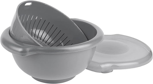 Hutzler 3-in-1 Berry Bowl Keeper, Colander & Container, Keeps Berries Fresh Longer, 1 Quart Capacity (Gray)