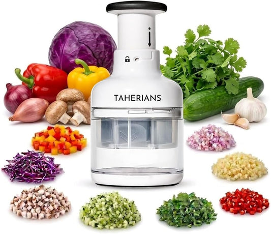 Manual Vegetable Chopper, Food Slicer, Garlic Chopper, Best for Vegetables Salads, Onion, Fruits, And Nuts, Dishwasher-safe, White, Easy to Clean