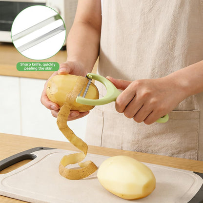3 in 1 Spiral Vegetable Cutter Set, Stainless Steel Spiral Slicer for Potato, Boiled Egg, Tomato, V-Shaped Carving Tool & Fruit Peeler, Multi-Purpose Kitchen Accessories Tool for Cucumbers and Carrots