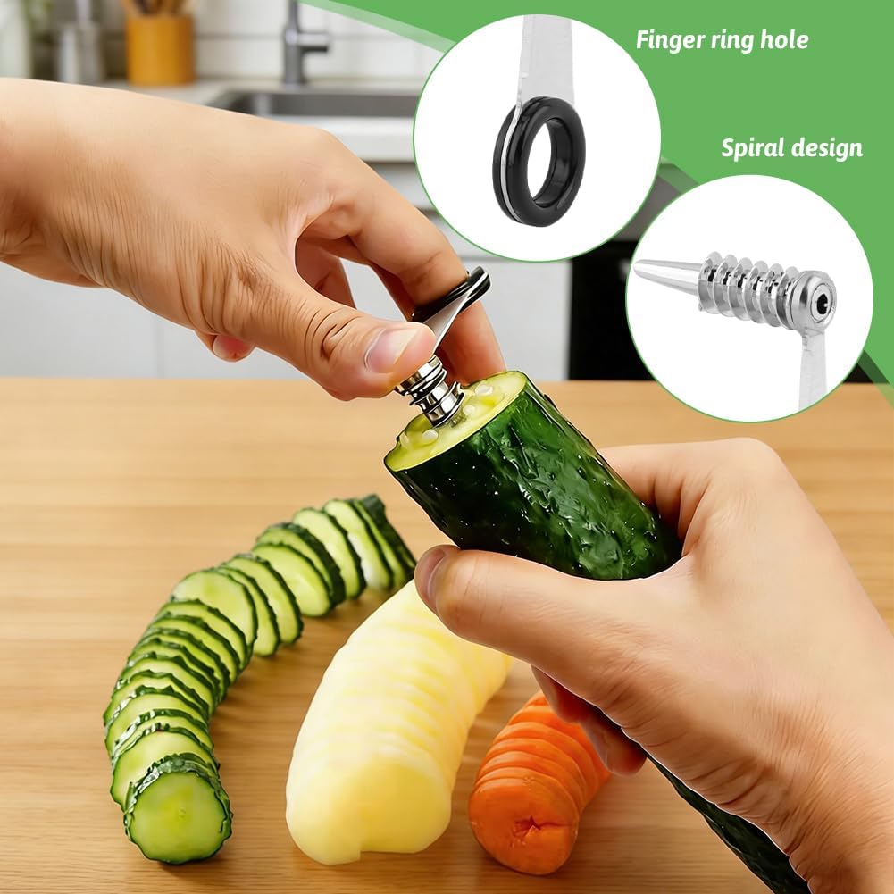 3 in 1 Spiral Vegetable Cutter Set, Stainless Steel Spiral Slicer for Potato, Boiled Egg, Tomato, V-Shaped Carving Tool & Fruit Peeler, Multi-Purpose Kitchen Accessories Tool for Cucumbers and Carrots