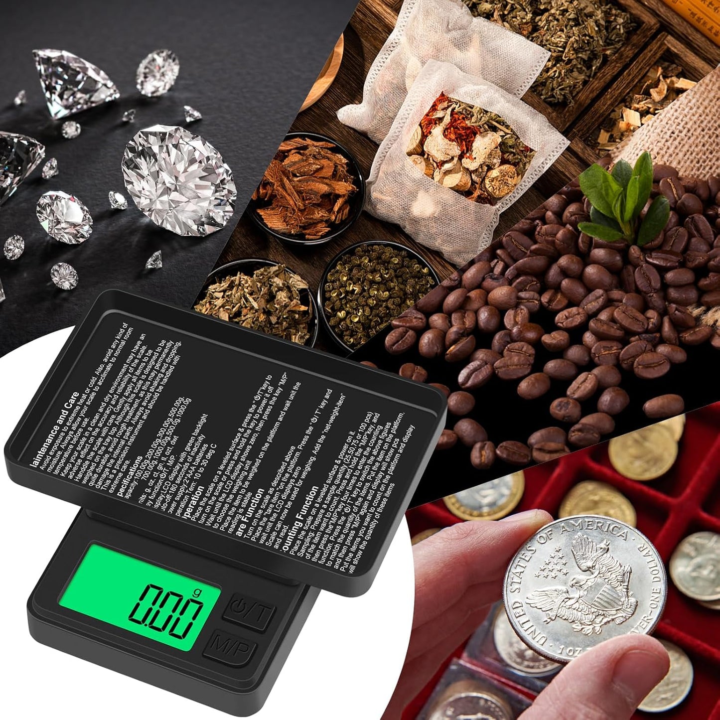 Digital Pocket Scale 1000g x 0.01g, Portable Precision Gram Scale Jewelry Scale with Protective Cover, Auto-Off, Backlit LCD, 7 Units Tare, for Food, Kitchen, Coffee, Battery Included