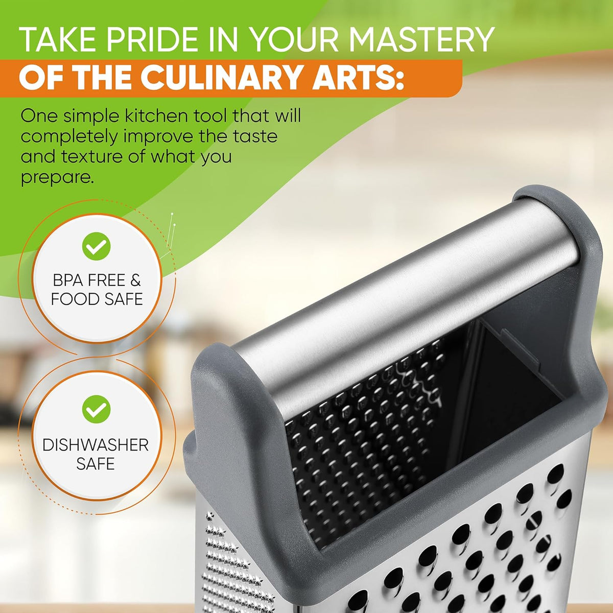 Stainless Steel XL Cheese Grater for Kitchen, Black | 4 Sided Manual Metal Box Grater for Carrot, Potato, Parmesan, Cheese Shredder, Professional Vegetable Grater, Dishwasher Safe