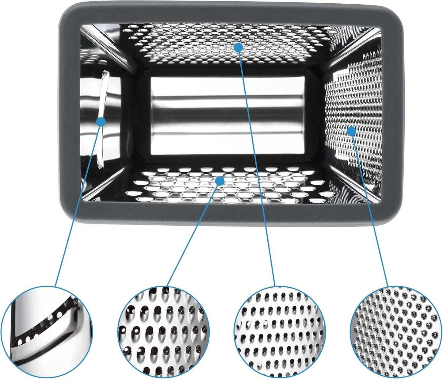 Stainless Steel XL Cheese Grater for Kitchen, Black | 4 Sided Manual Metal Box Grater for Carrot, Potato, Parmesan, Cheese Shredder, Professional Vegetable Grater, Dishwasher Safe