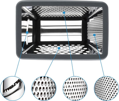 Stainless Steel XL Cheese Grater for Kitchen, Black | 4 Sided Manual Metal Box Grater for Carrot, Potato, Parmesan, Cheese Shredder, Professional Vegetable Grater, Dishwasher Safe