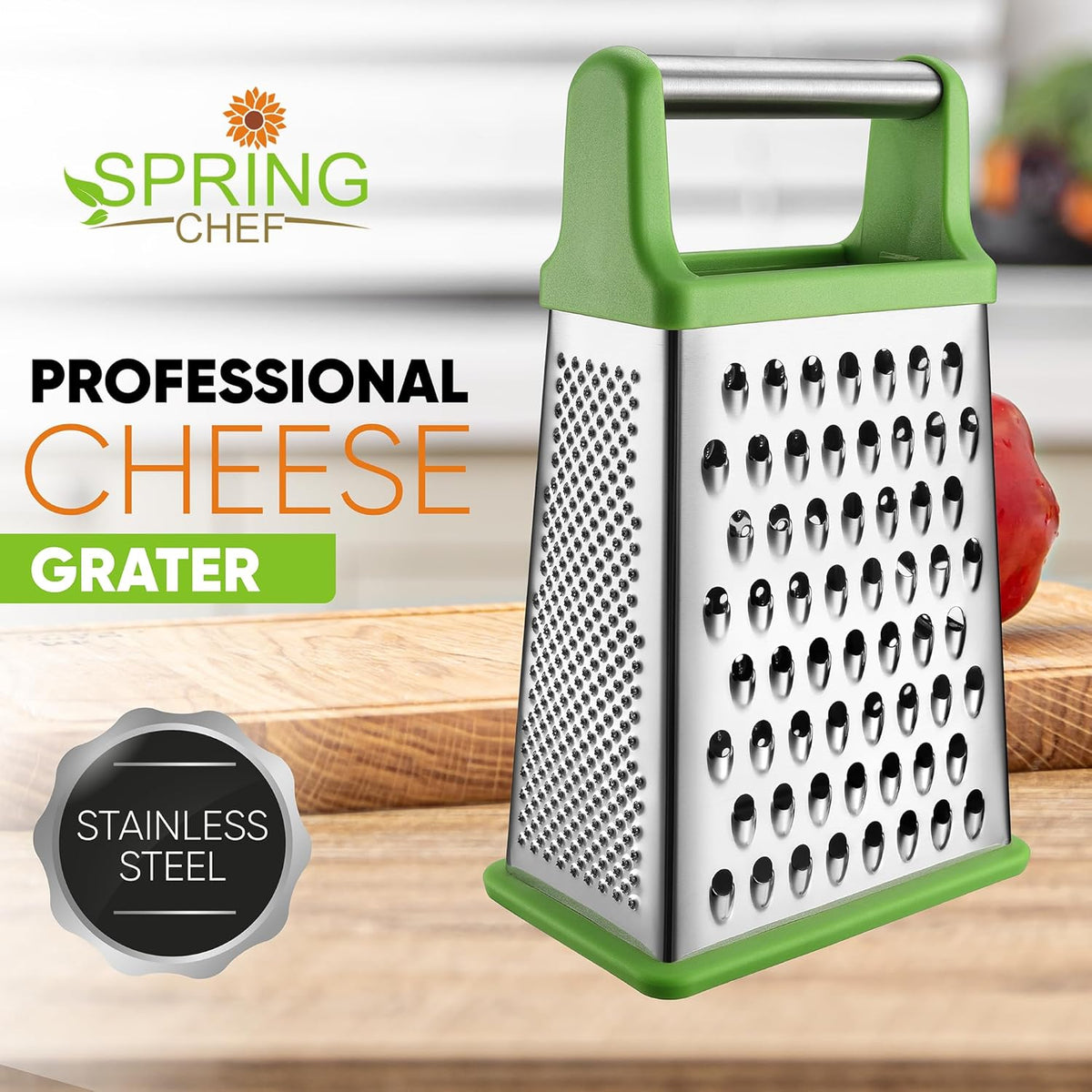 Stainless Steel XL Cheese Grater for Kitchen, Black | 4 Sided Manual Metal Box Grater for Carrot, Potato, Parmesan, Cheese Shredder, Professional Vegetable Grater, Dishwasher Safe