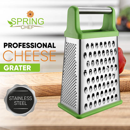 Stainless Steel XL Cheese Grater for Kitchen, Black | 4 Sided Manual Metal Box Grater for Carrot, Potato, Parmesan, Cheese Shredder, Professional Vegetable Grater, Dishwasher Safe