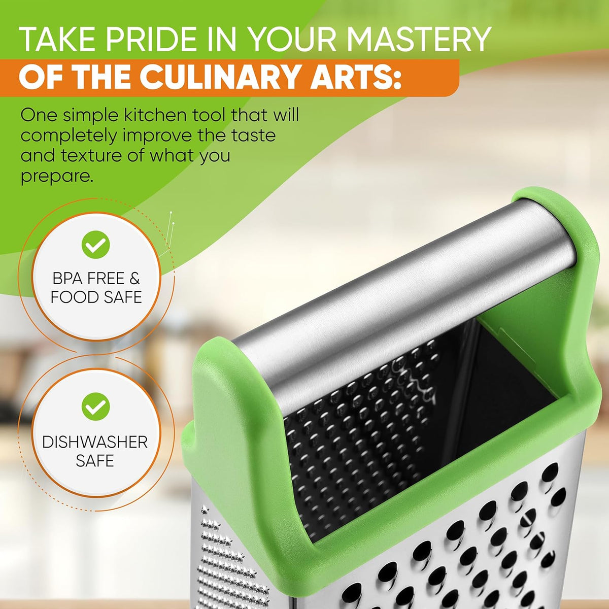 Stainless Steel XL Cheese Grater for Kitchen, Black | 4 Sided Manual Metal Box Grater for Carrot, Potato, Parmesan, Cheese Shredder, Professional Vegetable Grater, Dishwasher Safe