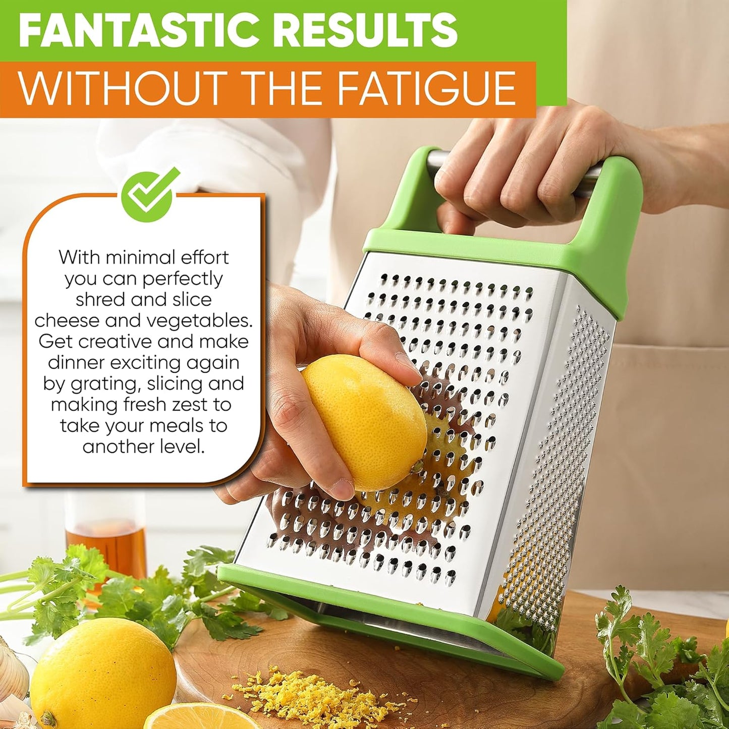 Stainless Steel XL Cheese Grater for Kitchen, Black | 4 Sided Manual Metal Box Grater for Carrot, Potato, Parmesan, Cheese Shredder, Professional Vegetable Grater, Dishwasher Safe