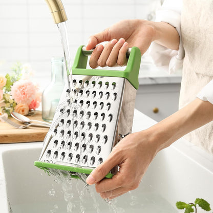 Stainless Steel XL Cheese Grater for Kitchen, Black | 4 Sided Manual Metal Box Grater for Carrot, Potato, Parmesan, Cheese Shredder, Professional Vegetable Grater, Dishwasher Safe