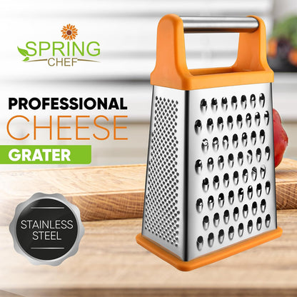 Stainless Steel XL Cheese Grater for Kitchen, Black | 4 Sided Manual Metal Box Grater for Carrot, Potato, Parmesan, Cheese Shredder, Professional Vegetable Grater, Dishwasher Safe