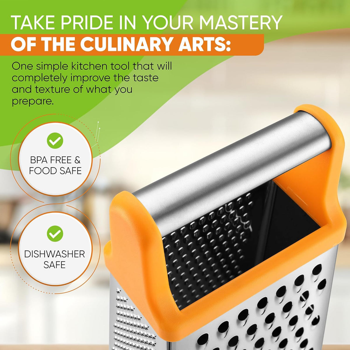 Stainless Steel XL Cheese Grater for Kitchen, Black | 4 Sided Manual Metal Box Grater for Carrot, Potato, Parmesan, Cheese Shredder, Professional Vegetable Grater, Dishwasher Safe