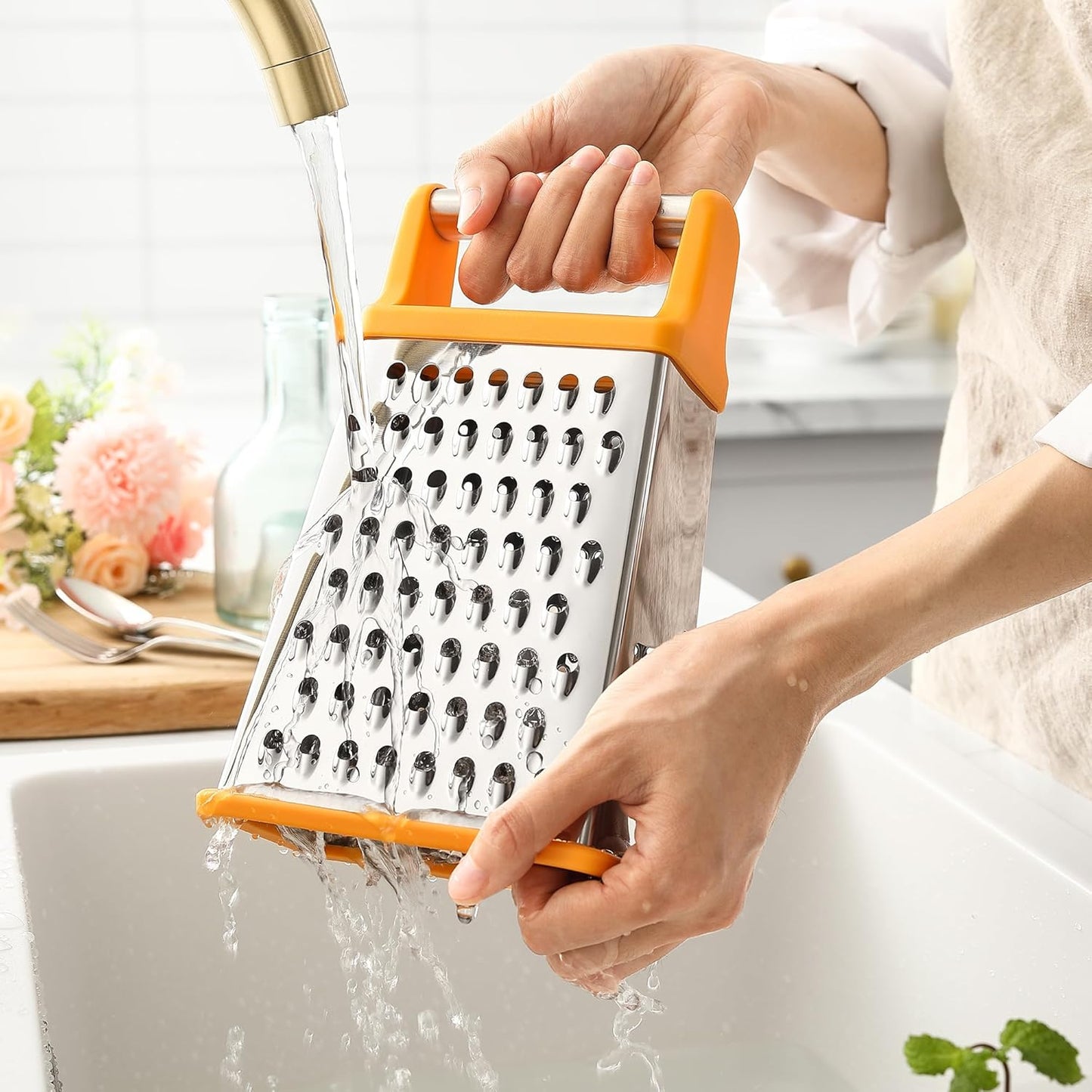 Stainless Steel XL Cheese Grater for Kitchen, Black | 4 Sided Manual Metal Box Grater for Carrot, Potato, Parmesan, Cheese Shredder, Professional Vegetable Grater, Dishwasher Safe