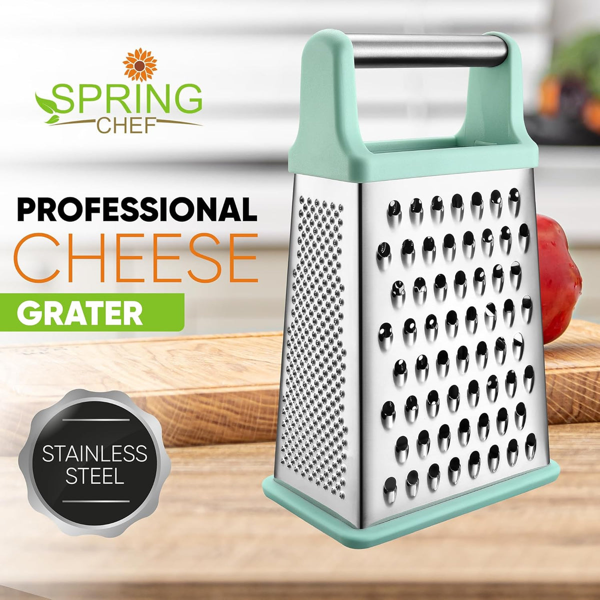 Stainless Steel XL Cheese Grater for Kitchen, Black | 4 Sided Manual Metal Box Grater for Carrot, Potato, Parmesan, Cheese Shredder, Professional Vegetable Grater, Dishwasher Safe