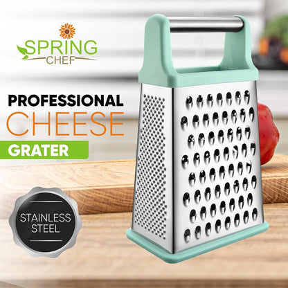 Stainless Steel XL Cheese Grater for Kitchen, Black | 4 Sided Manual Metal Box Grater for Carrot, Potato, Parmesan, Cheese Shredder, Professional Vegetable Grater, Dishwasher Safe
