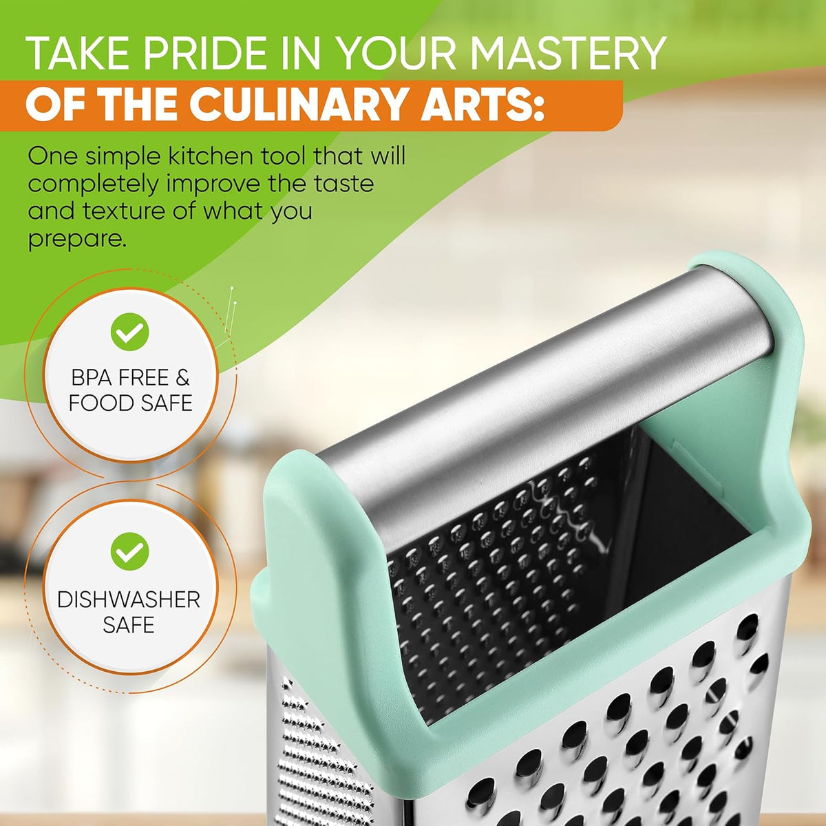 Stainless Steel XL Cheese Grater for Kitchen, Black | 4 Sided Manual Metal Box Grater for Carrot, Potato, Parmesan, Cheese Shredder, Professional Vegetable Grater, Dishwasher Safe