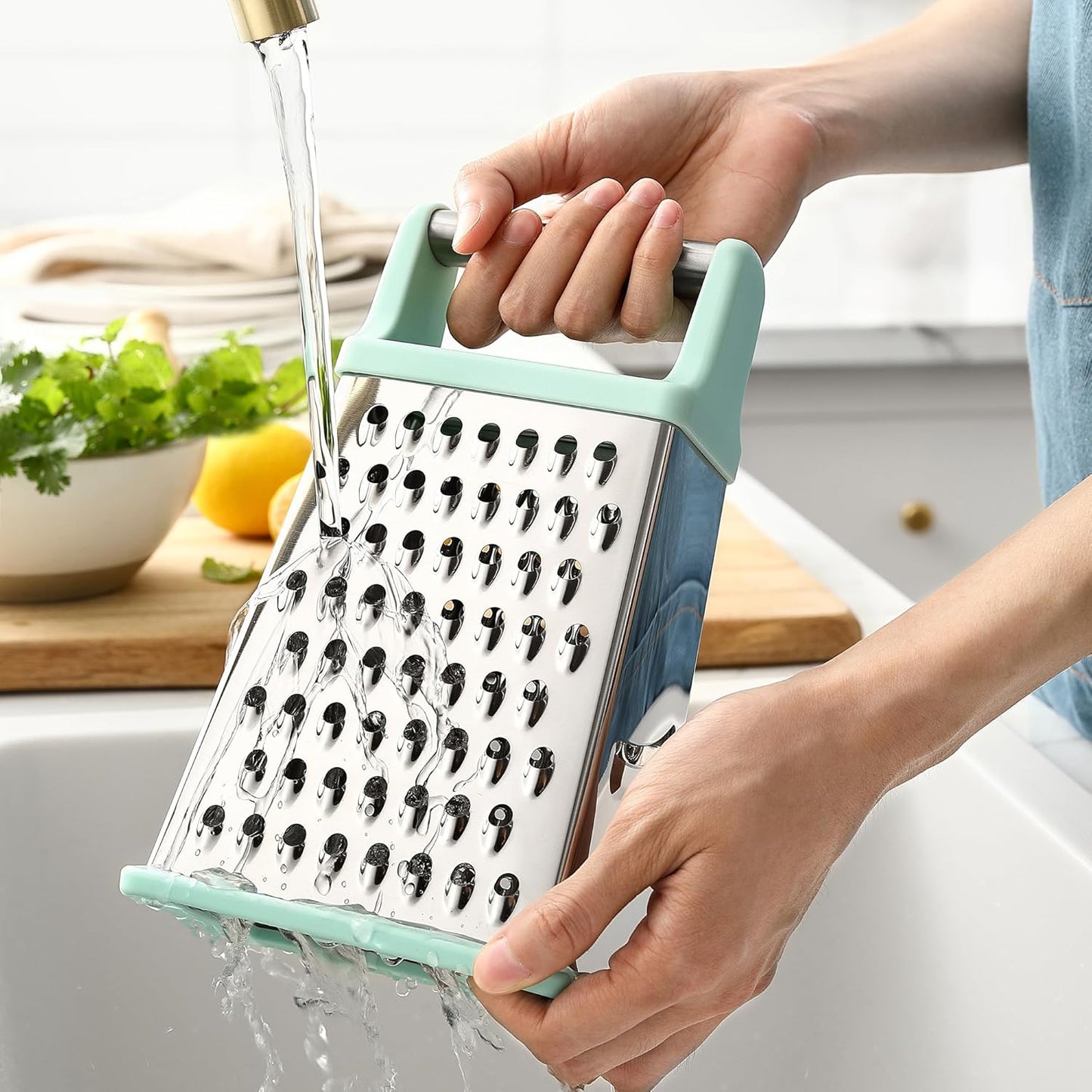 Stainless Steel XL Cheese Grater for Kitchen, Black | 4 Sided Manual Metal Box Grater for Carrot, Potato, Parmesan, Cheese Shredder, Professional Vegetable Grater, Dishwasher Safe