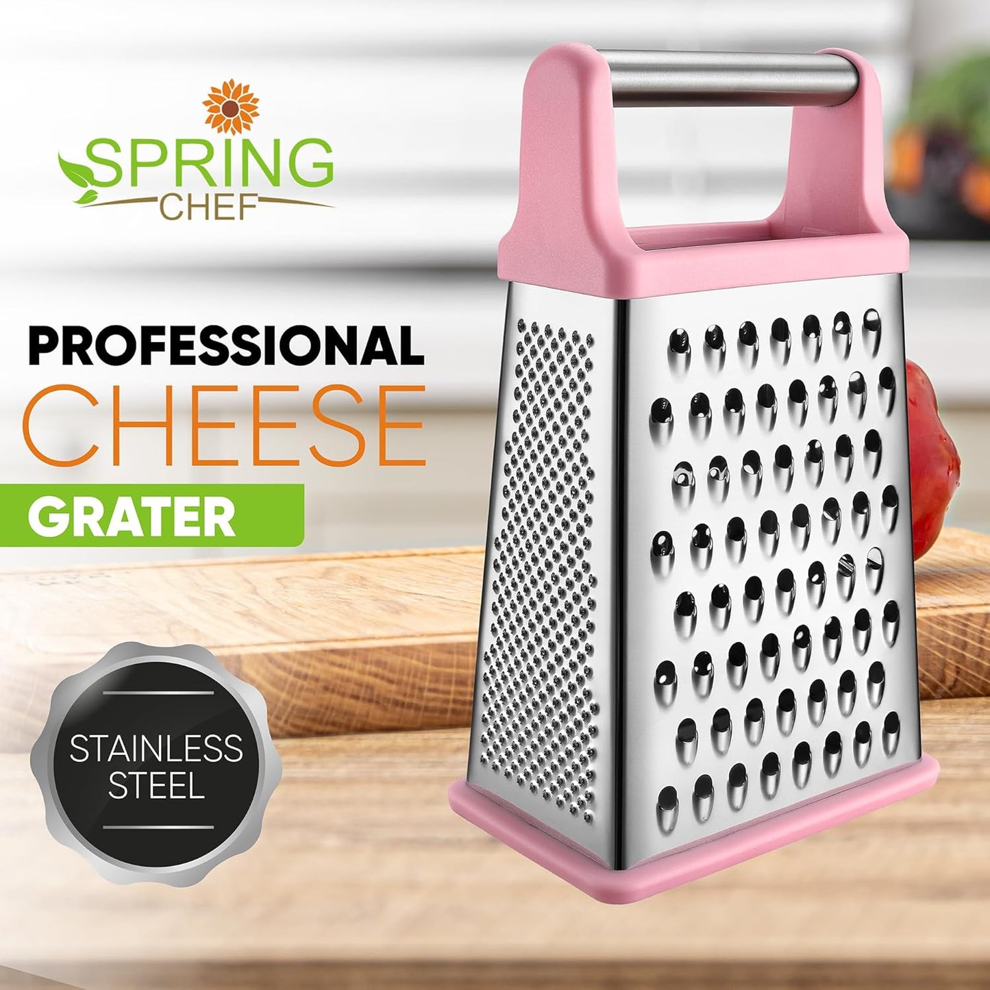 Stainless Steel XL Cheese Grater for Kitchen, Black | 4 Sided Manual Metal Box Grater for Carrot, Potato, Parmesan, Cheese Shredder, Professional Vegetable Grater, Dishwasher Safe