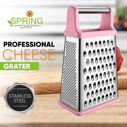Stainless Steel XL Cheese Grater for Kitchen, Black | 4 Sided Manual Metal Box Grater for Carrot, Potato, Parmesan, Cheese Shredder, Professional Vegetable Grater, Dishwasher Safe