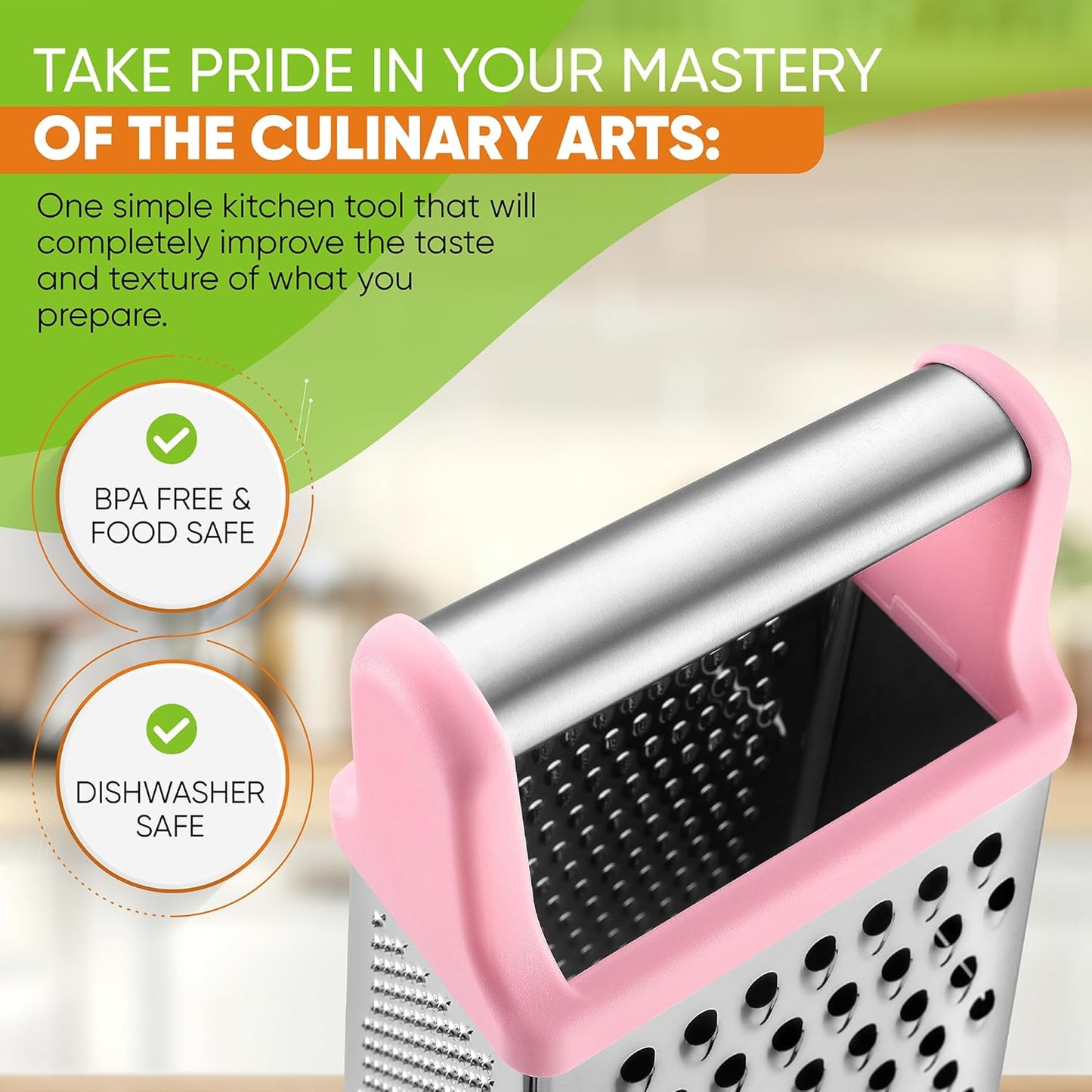 Stainless Steel XL Cheese Grater for Kitchen, Black | 4 Sided Manual Metal Box Grater for Carrot, Potato, Parmesan, Cheese Shredder, Professional Vegetable Grater, Dishwasher Safe