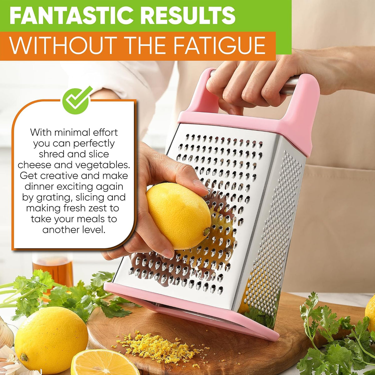 Stainless Steel XL Cheese Grater for Kitchen, Black | 4 Sided Manual Metal Box Grater for Carrot, Potato, Parmesan, Cheese Shredder, Professional Vegetable Grater, Dishwasher Safe