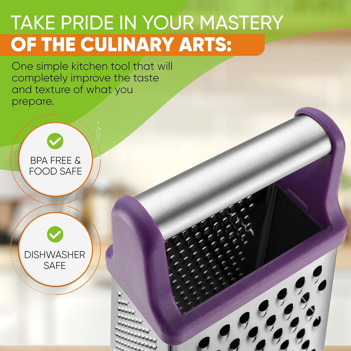 Stainless Steel XL Cheese Grater for Kitchen, Black | 4 Sided Manual Metal Box Grater for Carrot, Potato, Parmesan, Cheese Shredder, Professional Vegetable Grater, Dishwasher Safe