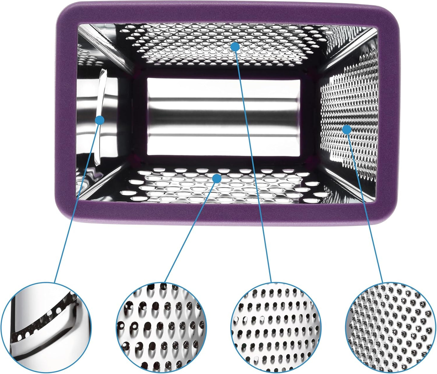 Stainless Steel XL Cheese Grater for Kitchen, Black | 4 Sided Manual Metal Box Grater for Carrot, Potato, Parmesan, Cheese Shredder, Professional Vegetable Grater, Dishwasher Safe