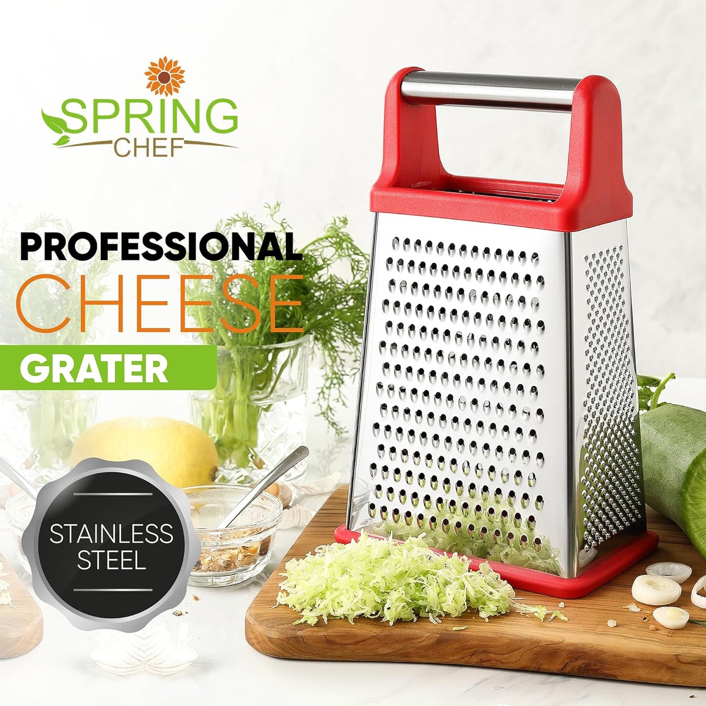 Stainless Steel XL Cheese Grater for Kitchen, Black | 4 Sided Manual Metal Box Grater for Carrot, Potato, Parmesan, Cheese Shredder, Professional Vegetable Grater, Dishwasher Safe