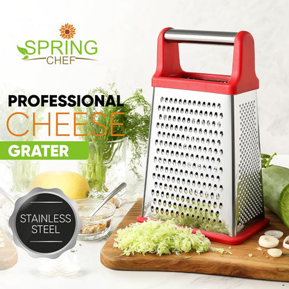 Stainless Steel XL Cheese Grater for Kitchen, Black | 4 Sided Manual Metal Box Grater for Carrot, Potato, Parmesan, Cheese Shredder, Professional Vegetable Grater, Dishwasher Safe