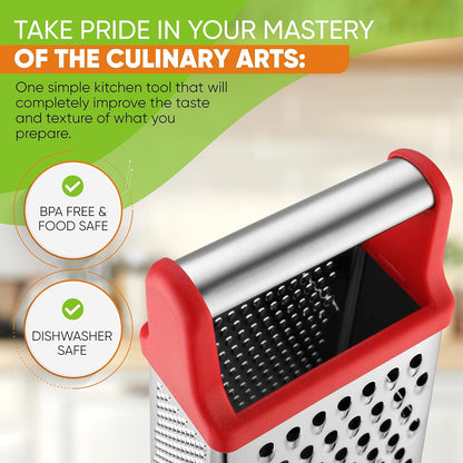 Stainless Steel XL Cheese Grater for Kitchen, Black | 4 Sided Manual Metal Box Grater for Carrot, Potato, Parmesan, Cheese Shredder, Professional Vegetable Grater, Dishwasher Safe