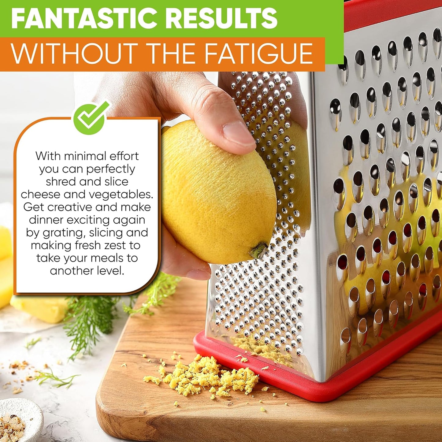 Stainless Steel XL Cheese Grater for Kitchen, Black | 4 Sided Manual Metal Box Grater for Carrot, Potato, Parmesan, Cheese Shredder, Professional Vegetable Grater, Dishwasher Safe