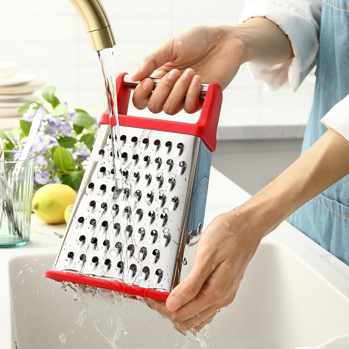 Stainless Steel XL Cheese Grater for Kitchen, Black | 4 Sided Manual Metal Box Grater for Carrot, Potato, Parmesan, Cheese Shredder, Professional Vegetable Grater, Dishwasher Safe