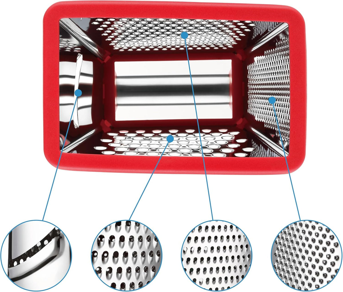 Stainless Steel XL Cheese Grater for Kitchen, Black | 4 Sided Manual Metal Box Grater for Carrot, Potato, Parmesan, Cheese Shredder, Professional Vegetable Grater, Dishwasher Safe