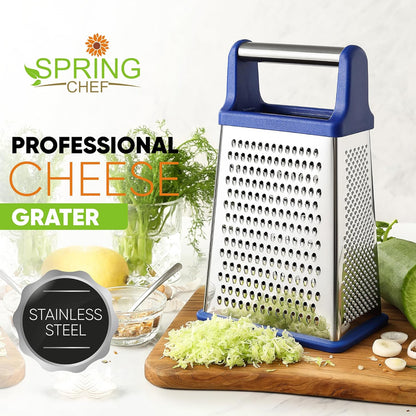 Stainless Steel XL Cheese Grater for Kitchen, Black | 4 Sided Manual Metal Box Grater for Carrot, Potato, Parmesan, Cheese Shredder, Professional Vegetable Grater, Dishwasher Safe
