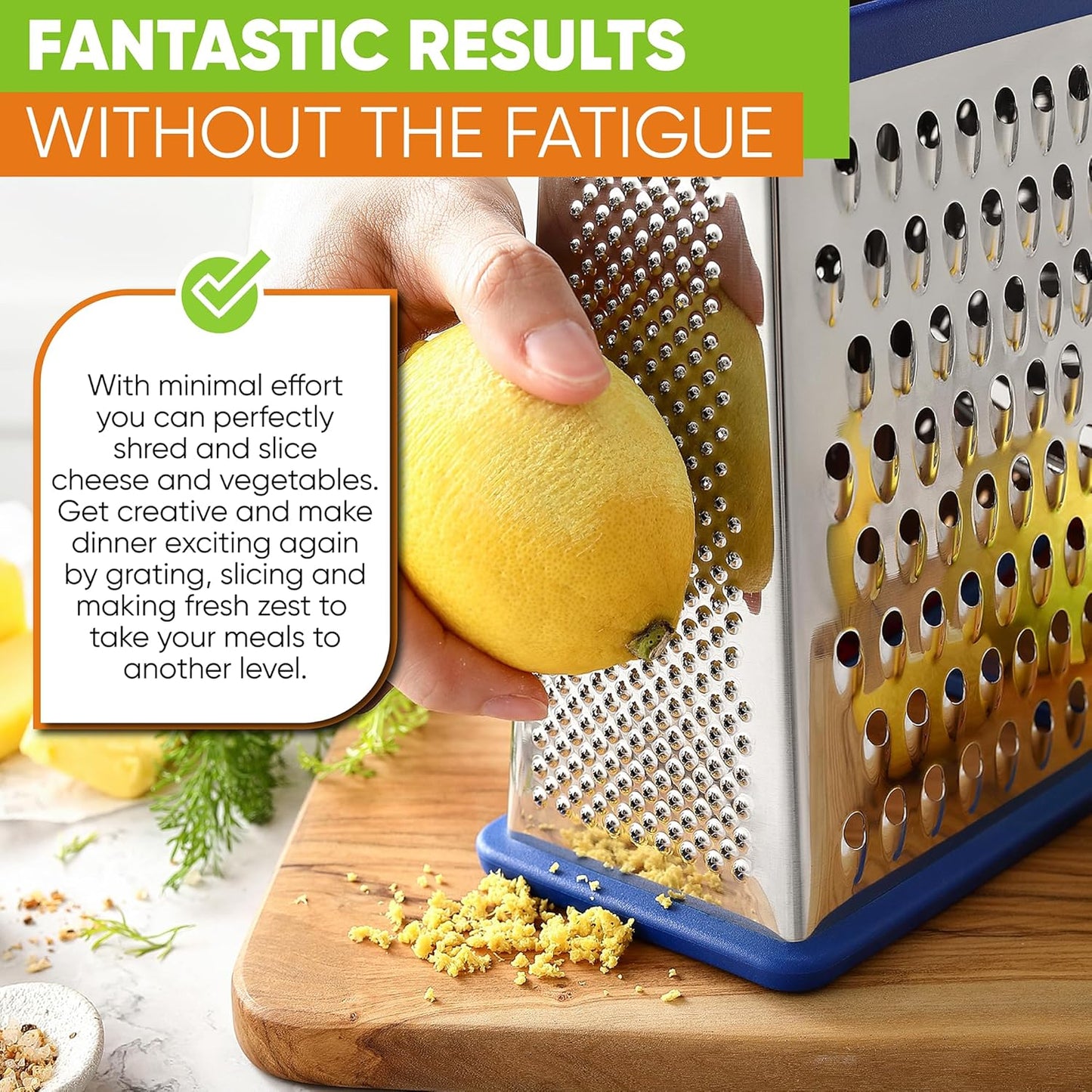Stainless Steel XL Cheese Grater for Kitchen, Black | 4 Sided Manual Metal Box Grater for Carrot, Potato, Parmesan, Cheese Shredder, Professional Vegetable Grater, Dishwasher Safe