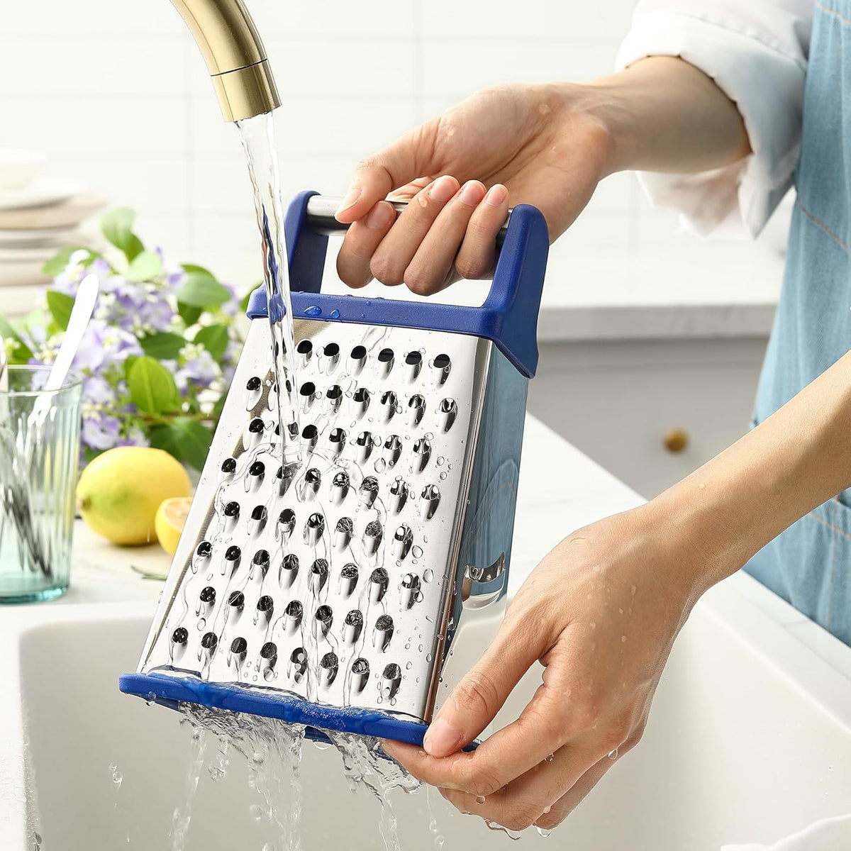 Stainless Steel XL Cheese Grater for Kitchen, Black | 4 Sided Manual Metal Box Grater for Carrot, Potato, Parmesan, Cheese Shredder, Professional Vegetable Grater, Dishwasher Safe