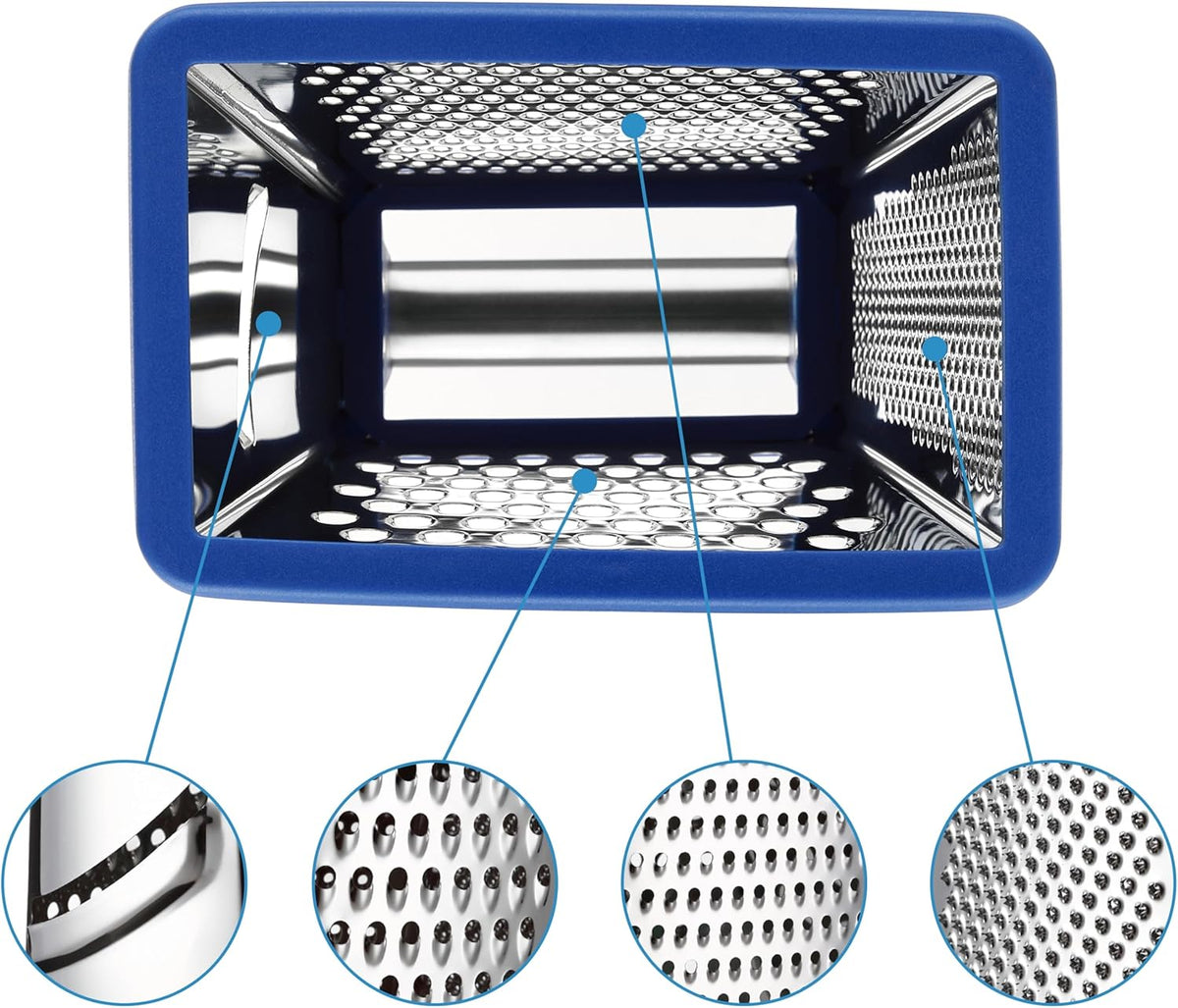 Stainless Steel XL Cheese Grater for Kitchen, Black | 4 Sided Manual Metal Box Grater for Carrot, Potato, Parmesan, Cheese Shredder, Professional Vegetable Grater, Dishwasher Safe