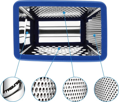 Stainless Steel XL Cheese Grater for Kitchen, Black | 4 Sided Manual Metal Box Grater for Carrot, Potato, Parmesan, Cheese Shredder, Professional Vegetable Grater, Dishwasher Safe