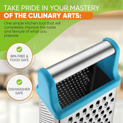 Stainless Steel XL Cheese Grater for Kitchen, Black | 4 Sided Manual Metal Box Grater for Carrot, Potato, Parmesan, Cheese Shredder, Professional Vegetable Grater, Dishwasher Safe