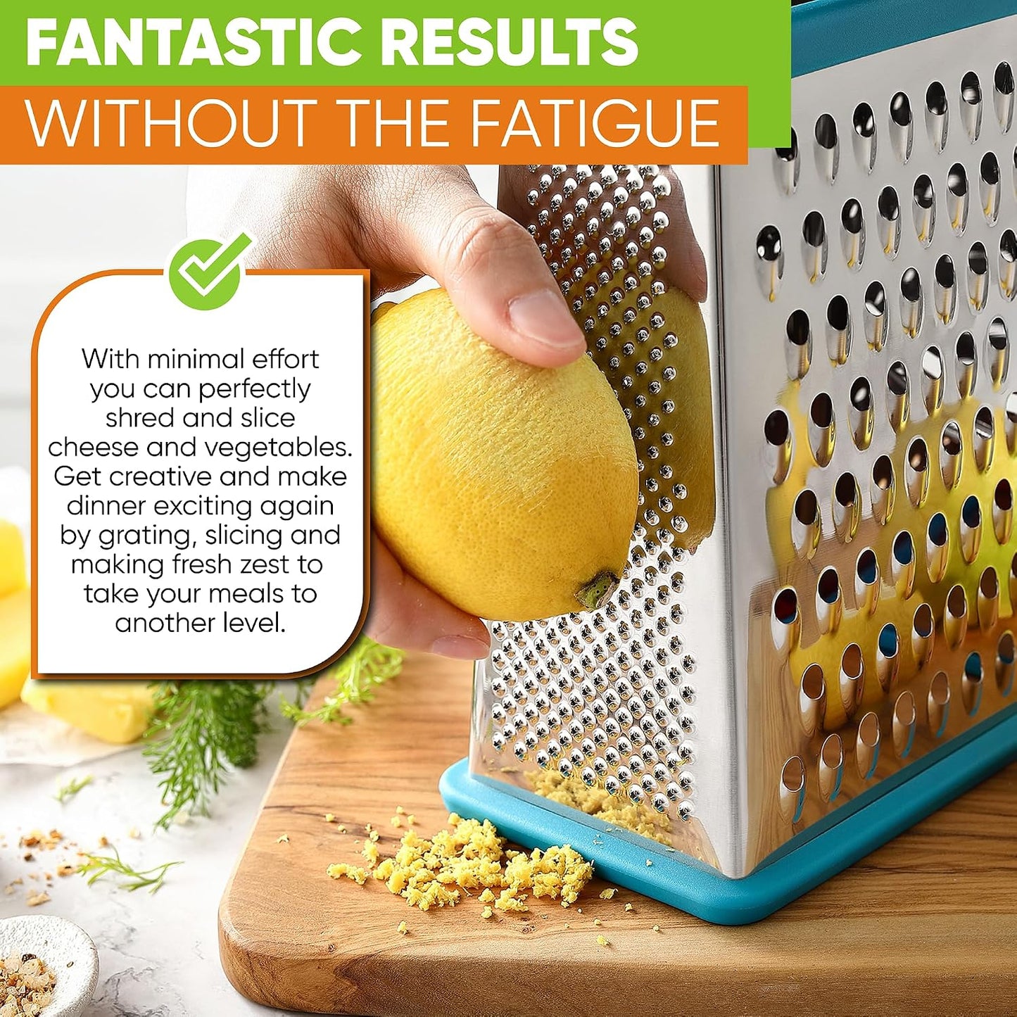 Stainless Steel XL Cheese Grater for Kitchen, Black | 4 Sided Manual Metal Box Grater for Carrot, Potato, Parmesan, Cheese Shredder, Professional Vegetable Grater, Dishwasher Safe