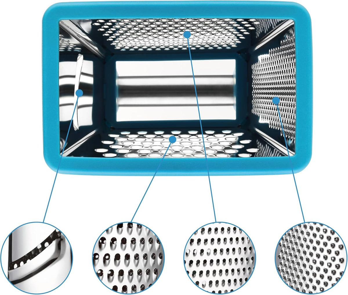 Stainless Steel XL Cheese Grater for Kitchen, Black | 4 Sided Manual Metal Box Grater for Carrot, Potato, Parmesan, Cheese Shredder, Professional Vegetable Grater, Dishwasher Safe