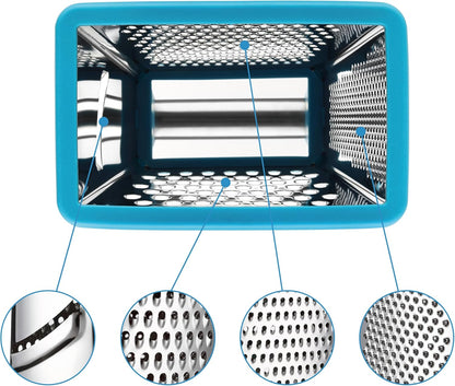 Stainless Steel XL Cheese Grater for Kitchen, Black | 4 Sided Manual Metal Box Grater for Carrot, Potato, Parmesan, Cheese Shredder, Professional Vegetable Grater, Dishwasher Safe