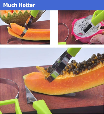 4 In 1 Stainless Steel Fruit Carving Tools Set, Melon Baller Scoop Set,watermelon scooper fruit scooper and baller, fruit carving tools,Perfect Tools for Making Fruit Shapes (Green)
