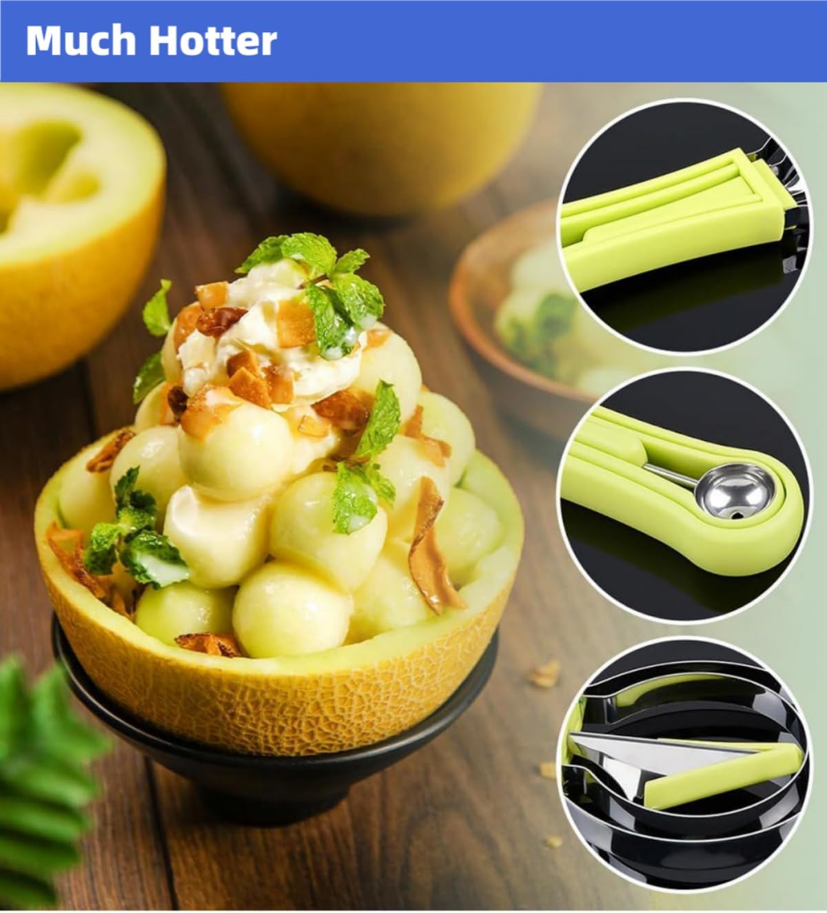 4 In 1 Stainless Steel Fruit Carving Tools Set, Melon Baller Scoop Set,watermelon scooper fruit scooper and baller, fruit carving tools,Perfect Tools for Making Fruit Shapes (Green)