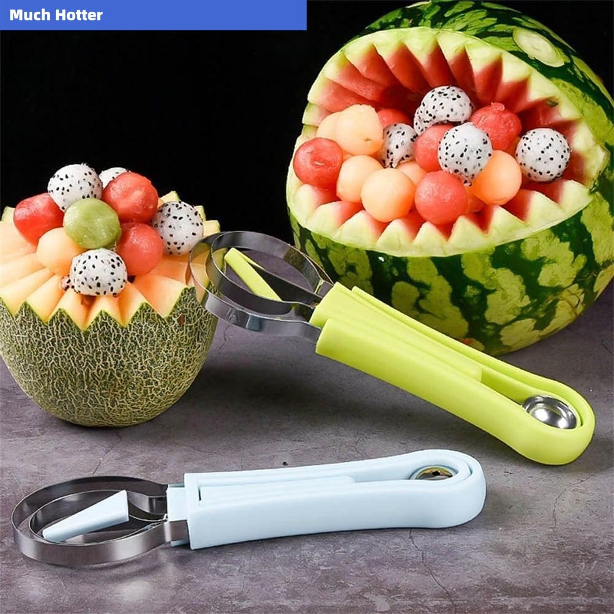 4 In 1 Stainless Steel Fruit Carving Tools Set, Melon Baller Scoop Set,watermelon scooper fruit scooper and baller, fruit carving tools,Perfect Tools for Making Fruit Shapes (Green)